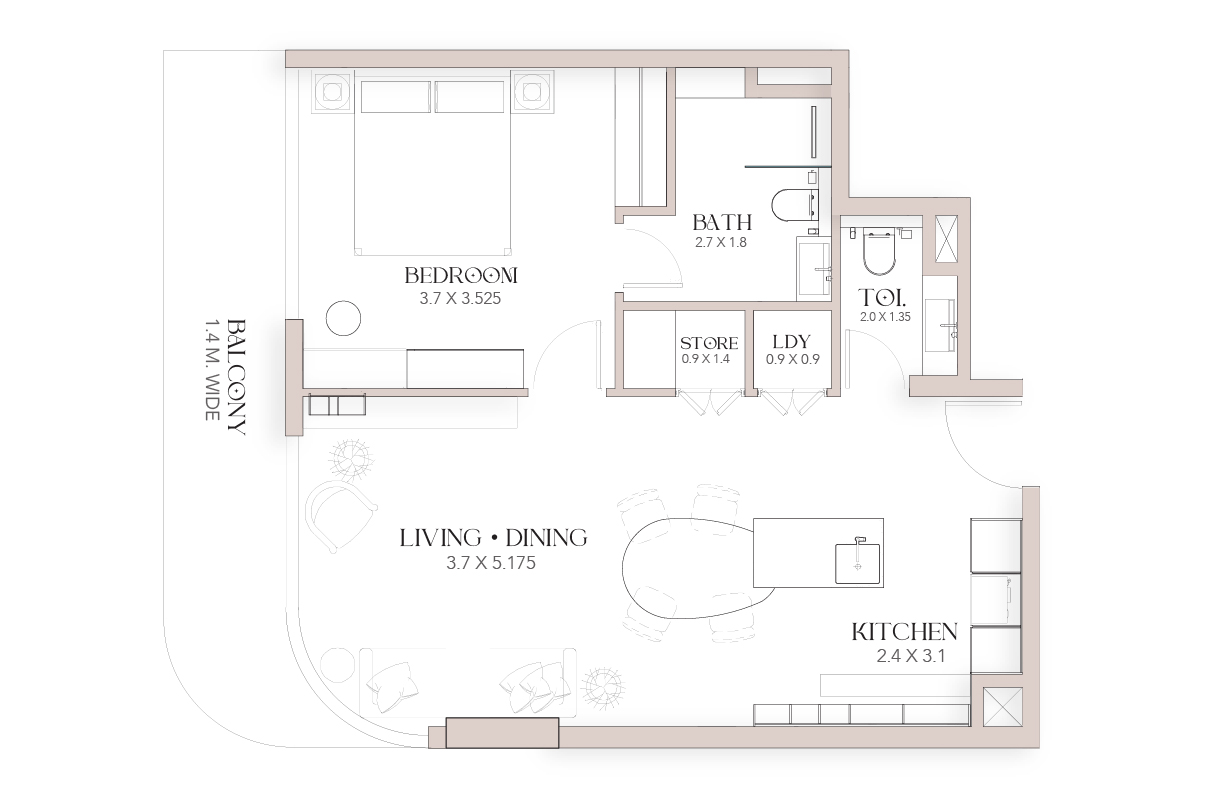 1 Bedroom Plan: Luxor by Imtiaz